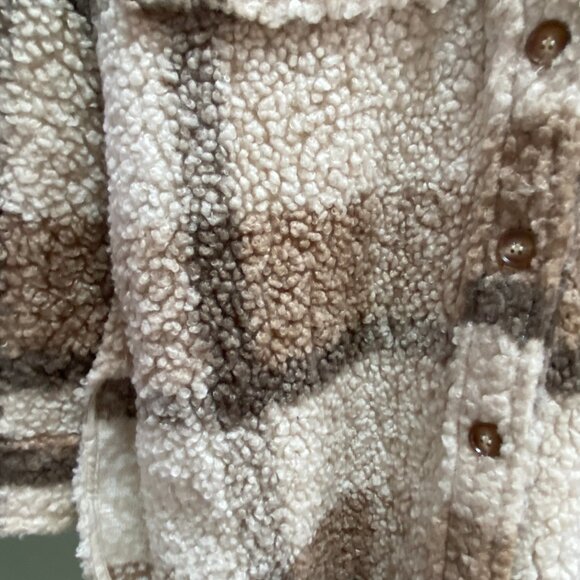 Plaid Teddy Sherpa Shacket Wm Sz M Brown Shirt Jacket Oversized Country Western - Picture 6 of 14